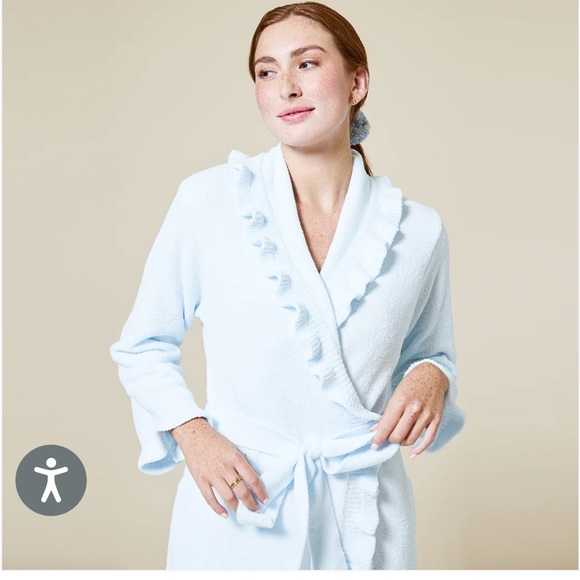 36" Ruffle Softies Chenille Robe, light blue, XS - Picture 2 of 6